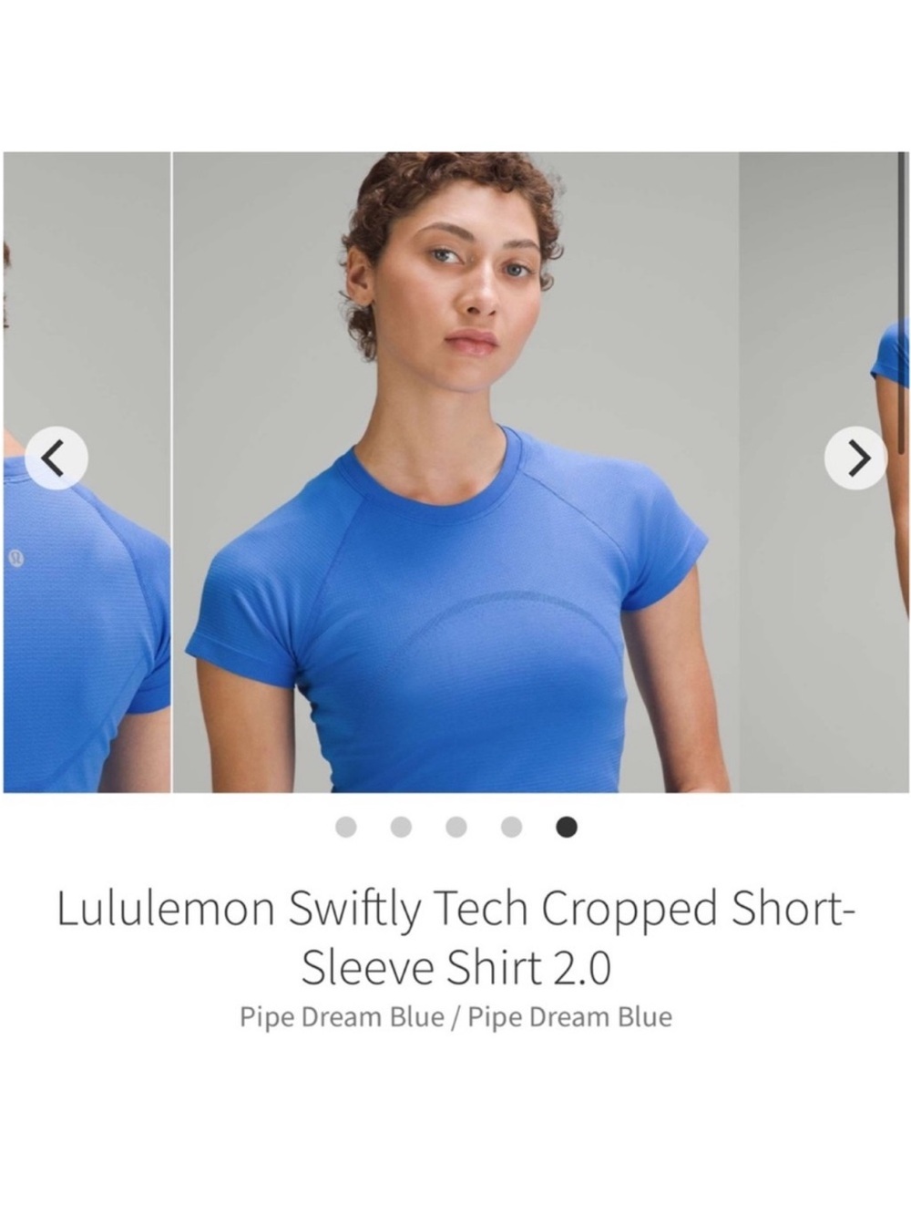 Lululemon Swiftly Tech Cropped Short Sleeve Shirt 2.0 Pipe Dream Blue Sz 8 RARE